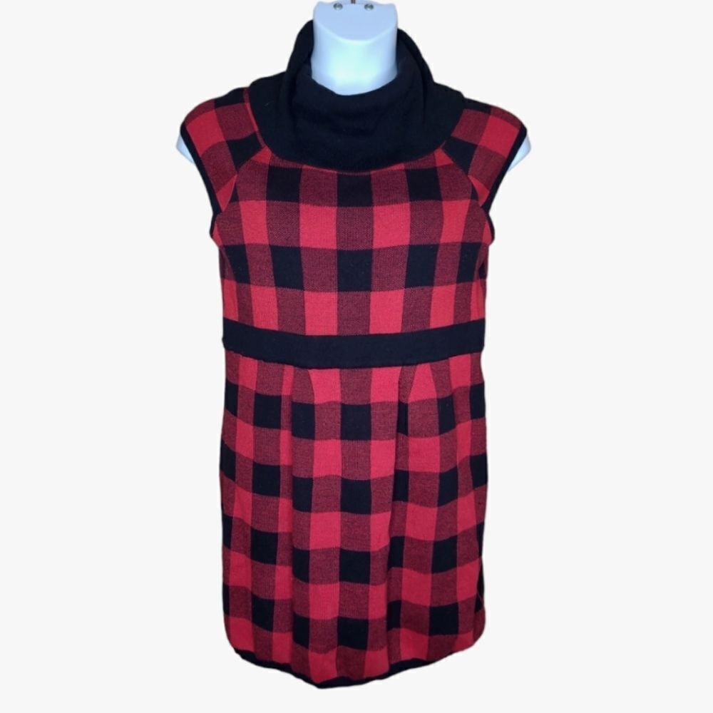 Y2K JJ Always‎ red and black plaid cowl neck tunic sweater mini dress XL